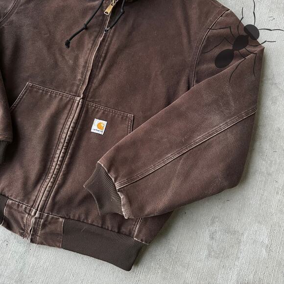 Vintage Y2K Carhartt J158 DKB brown hooded work wear jacket - Picture 4 of 8